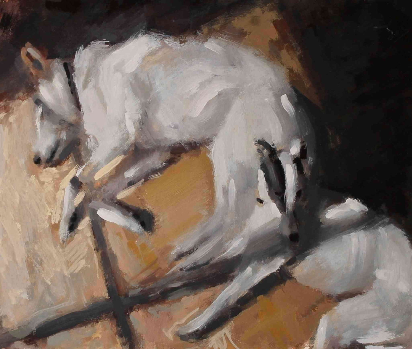 Patio Light – The Sleeping Duo (Original Whippet & Canaan Dog Oil Painting)
