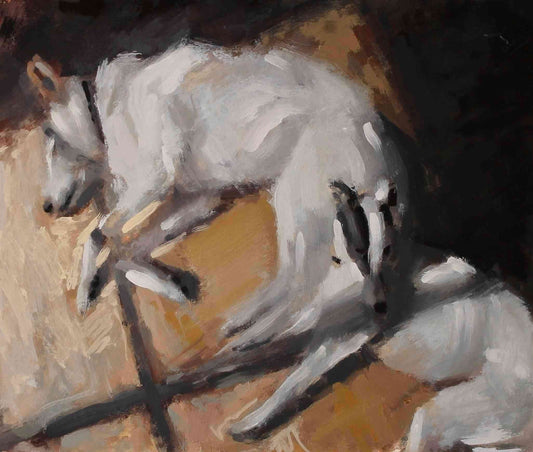 Patio Light – The Sleeping Duo (Original Whippet & Canaan Dog Oil Painting)