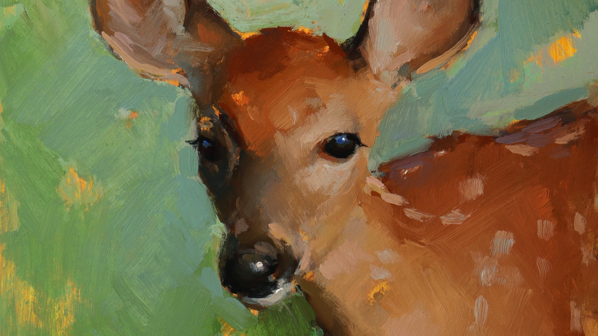 Painting of a deer with a green background