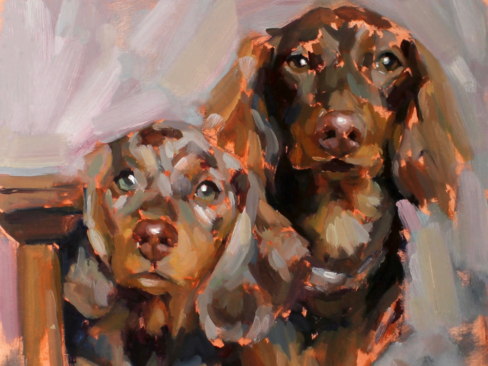 Artistic depiction of a dog's face with warm colors