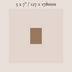 A color swatch graphic showing a square sample of medium brown centered on a light beige background, with text at the top reading 5 x 7" / 127 x 178mm.