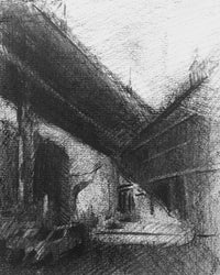 Under The Tyne, 4x6" Charcoal on paper